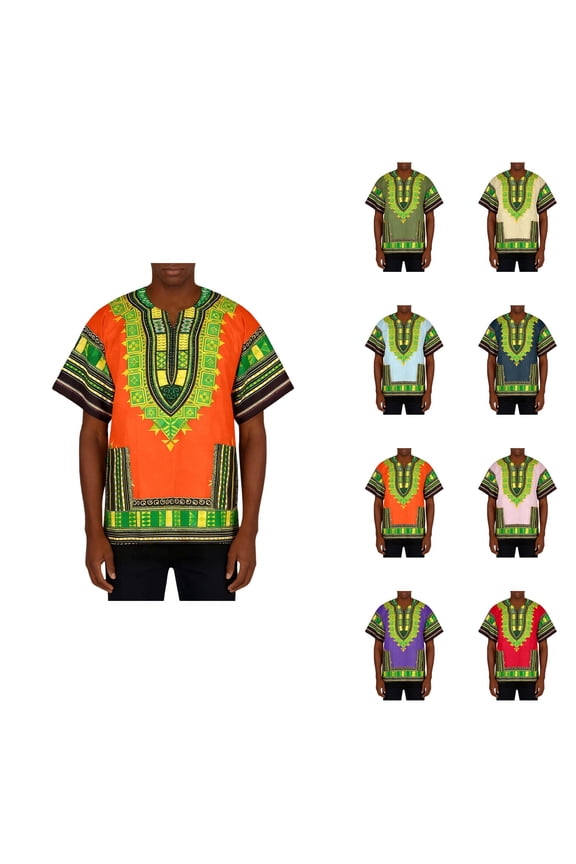 Afro Print Tee, Unisex African Graphic Shirt, Plus Size Dashiki, Cotton Short Sleeve Tunic Top for Men & Women