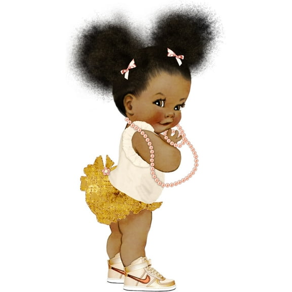 Afro Puff Baby Gold Tutu Pink Pearls Cake Topper, by A Birthday Place