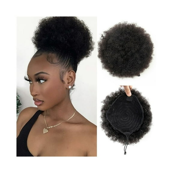 Afro Puff Bun Hair Piece 4 6 8 Inch Kinky Curly Human Hair Drawstring Ponytail Hair Extensions