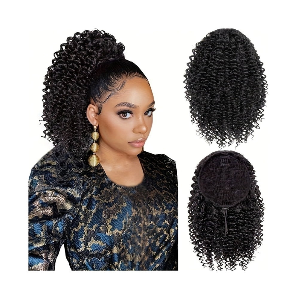 Afro Puff Drawstring Ponytail Clip In Hair Extensions 14 Inch Kinky Curly Synthetic Ponytail Hairpiece For Women