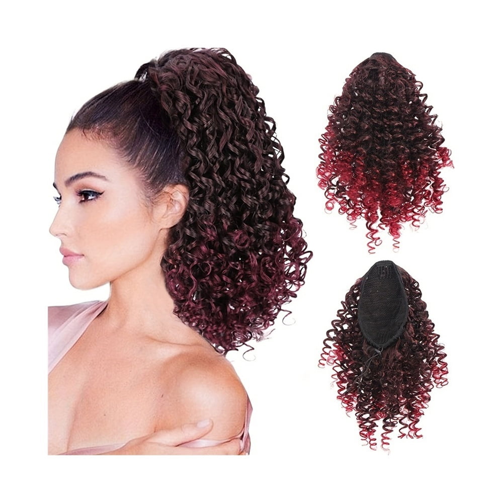 Afro Puff Drawstring Ponytail Clip In Hair Extensions 14 Inch Kinky Curly Synthetic Ponytail Hairpiece For Women