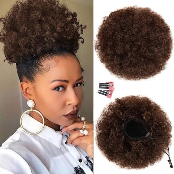 Afro Puff Drawstring Ponytail Extension for Black Women, Premium Black 1B# 80gram Short Synthetic Afro Puff Ponytail for Natural Hair,Clip On Kinky Drawstring Curly Ponytail Bun