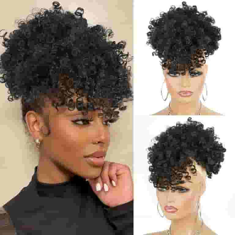 Afro Puff Drawstring Ponytail Extensions With Bangs Pineapple Updo