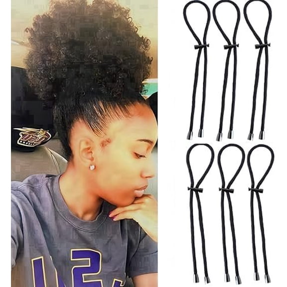 Afro Puff Drawstring Ponytail Ties: Adjustable Length Hairband for Kinky Curly Buns, Cushioned No-Slip Headband for Long Thick Hair