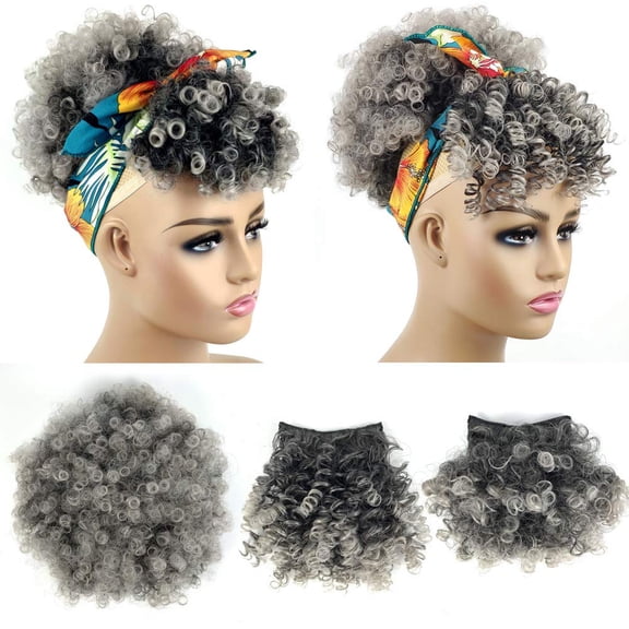 Afro Puff Drawstring Ponytail with Bangs for Black Women, Pineapple Updo