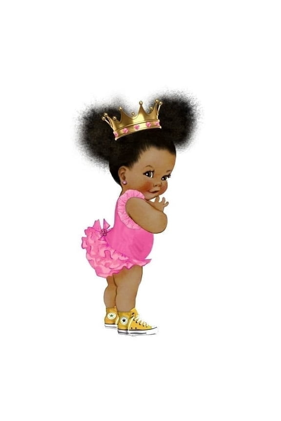 Afro Puff Pink Ruffle Bottom Gold Crown Princess Baby Girl Baby Shower Birthday Edible Icing Image Cake Topper, by Tnct.