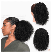 Afro Puff Ponytail - Density Brazilian Afro Curly Clip in Extension, Soft Realistic Hair, Daily Use, Black, Afro Curly Bun, Clip in Ponytail, Afro Puff Hair, Curly Hair Extensions, 12 Inch