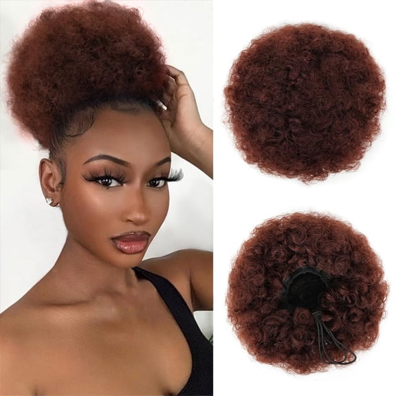 Afro Puff Ponytail Extension Synthetic Premium Deep Brown 80 Grams Afro Puff Drawstring Clip on Kinky Curly Bun for Black Women(33 Deep Brown)