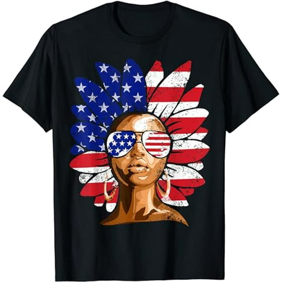 Afro Sunflower African American 4th of July Melanin T-Shirt