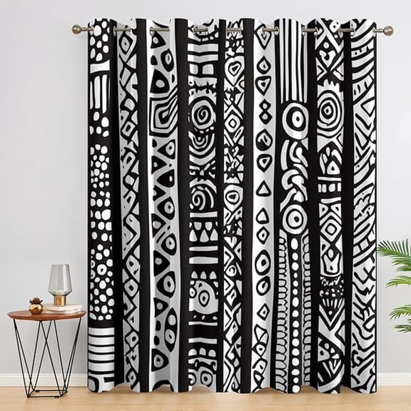 Afro Tribal Print Thermal Blackout Curtain Panels - Black And White Ethnic Grommet Drapes for Living Room And Bedroom 42"W x 84"L (Pack of 2)