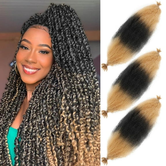 Afro Twist Hair 24 Inch 3 Packs, Springy Afro Twist Hair Pre Fluffed Spring Twist Hair Pre Separated Wrapping Hair for Soft Locs Hair Extensions (24 Inch (Pack of 3), 1B/27#)