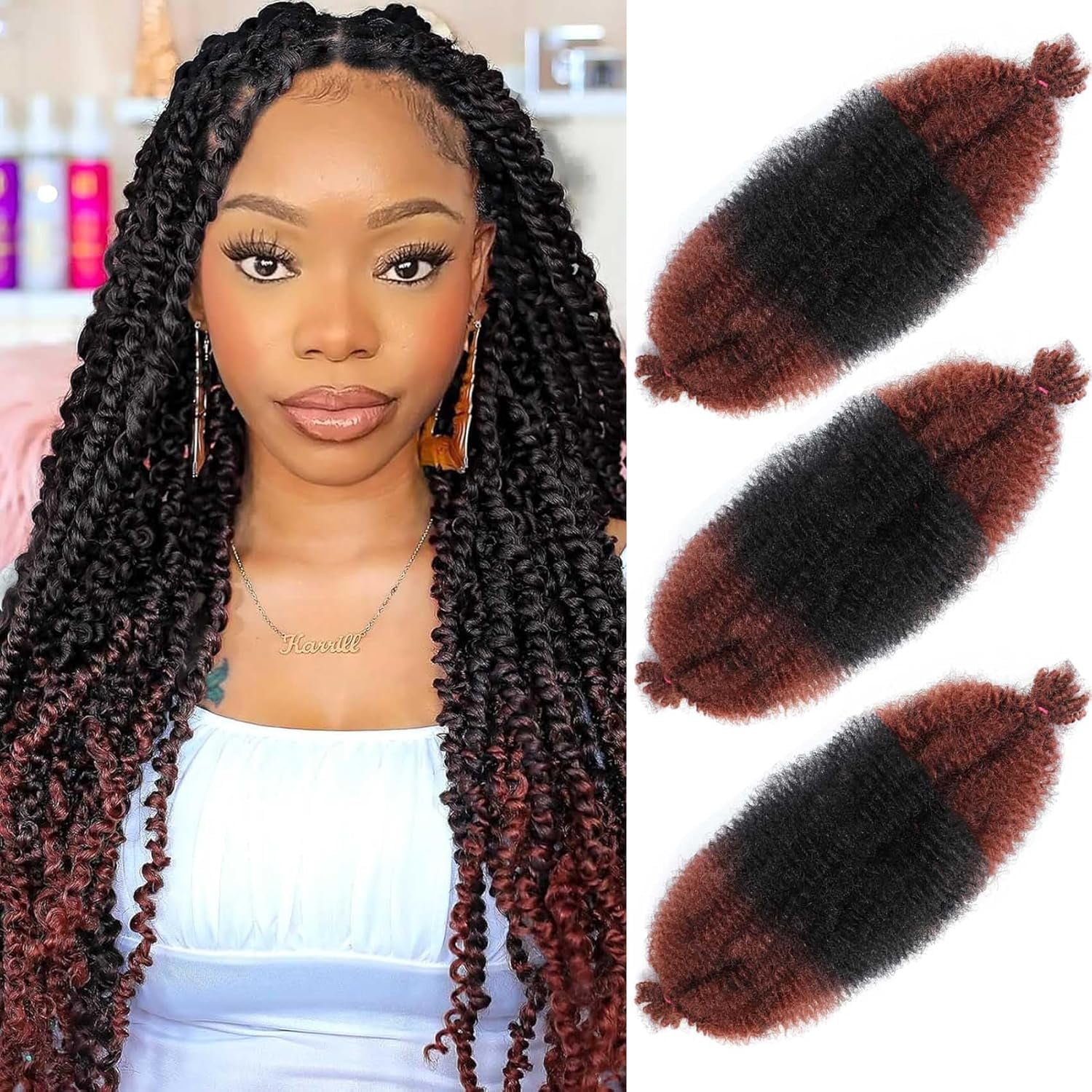 Springy Leg Extentions Afro Twist Hair 24 Inch 3 Packs, Springy Afro Twist Hair Pre Fluffed ...