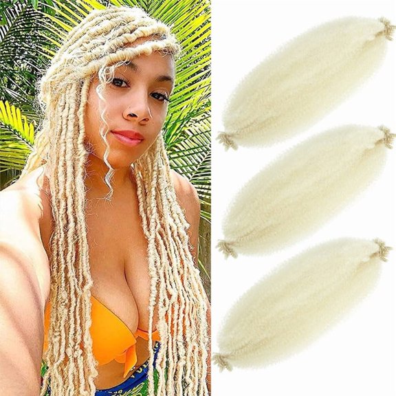 Afro Twist Hair Springy Afor Twist Hair 24 Inch 3 Packs Pre Fluffed Spring Twist Hair Pre Stretched Wrapping Hair for Soft Locs Hair Extensions (24 Inch (Pack of 3), 613#)