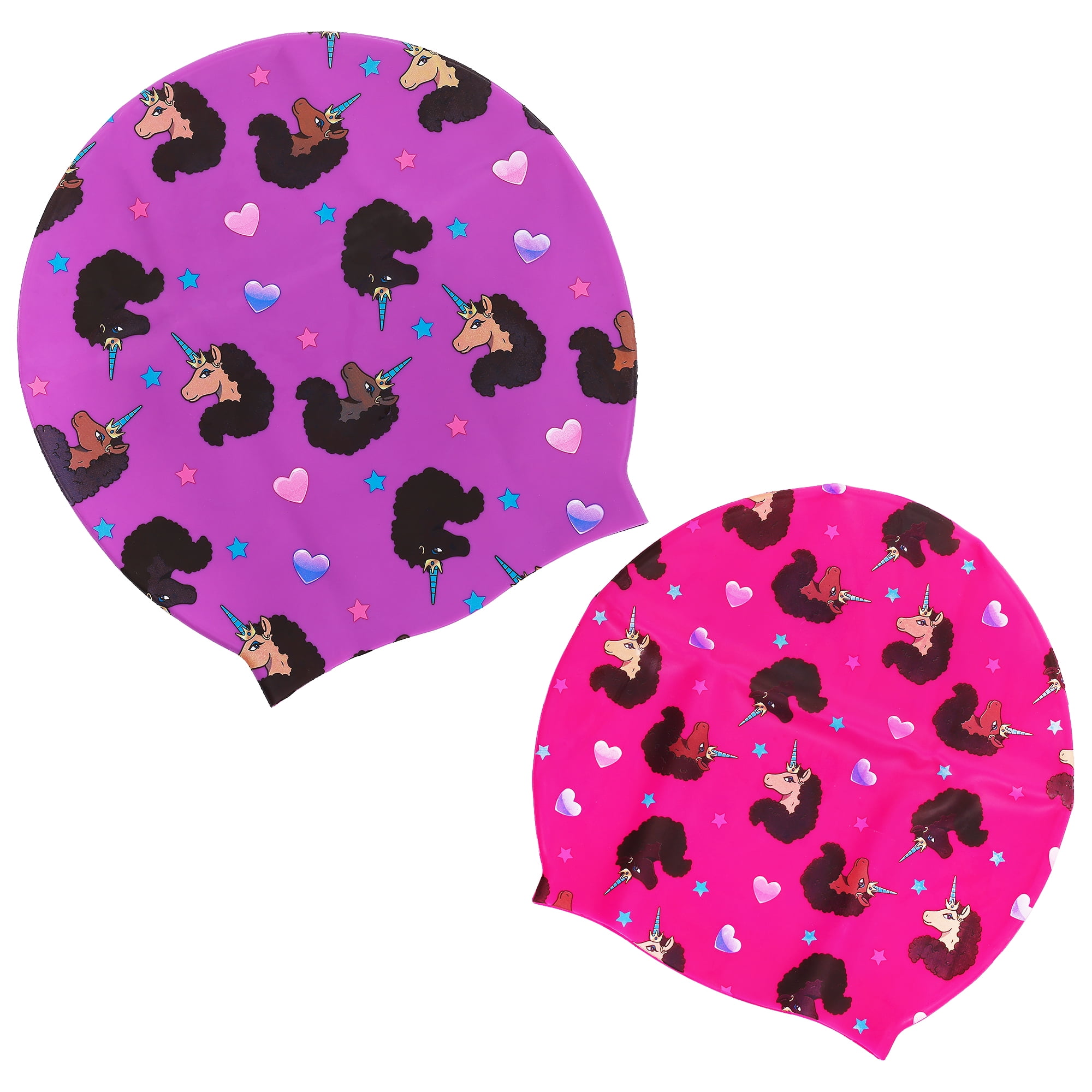 Afro Unicorn 2pk Swim Caps Pool Accessory Girls Pink/Purple