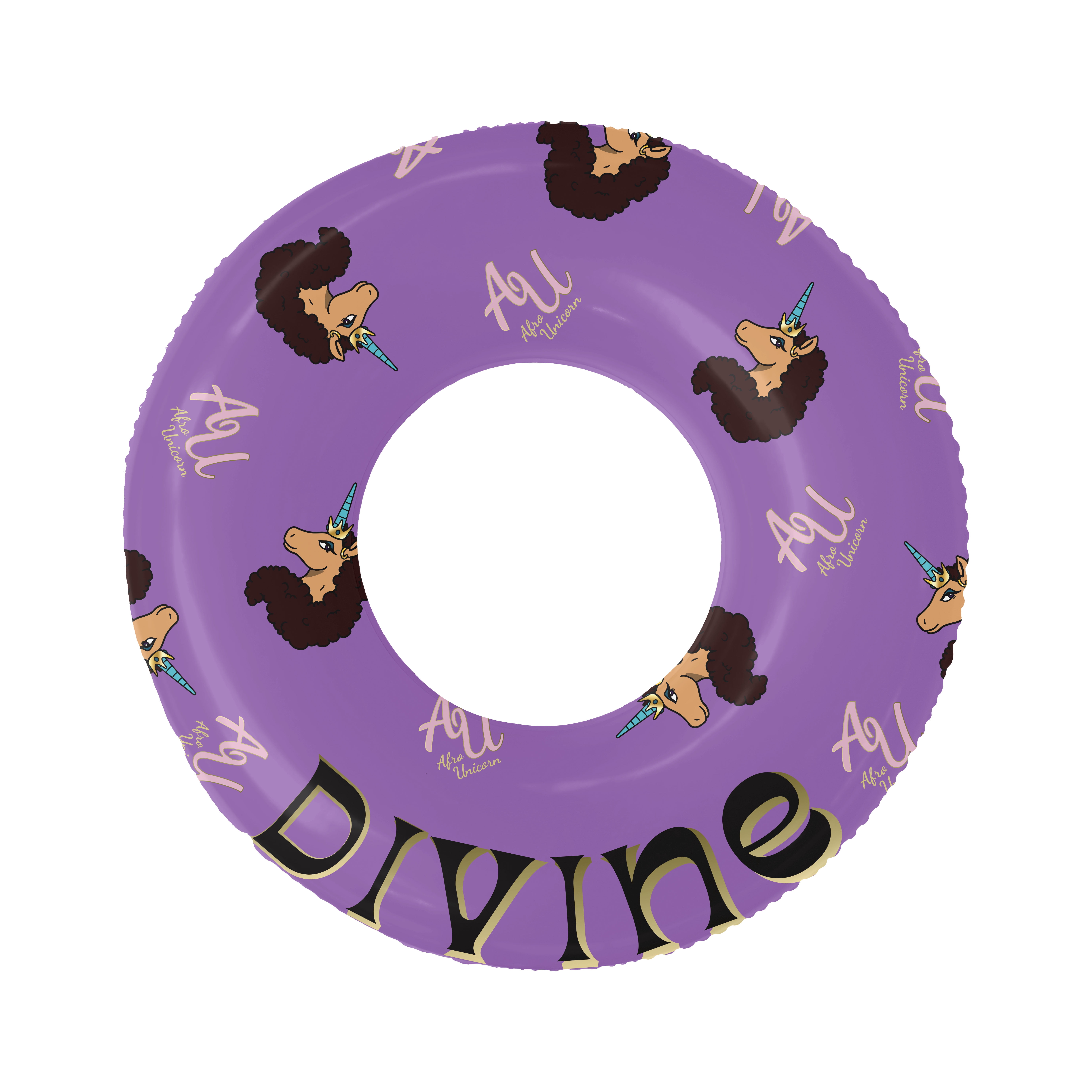 Afro Unicorn 39-Inch "Divine" Unicorn Inflatable Swim Ring Float for Pool, Beach, Lake Water Play (Purple)