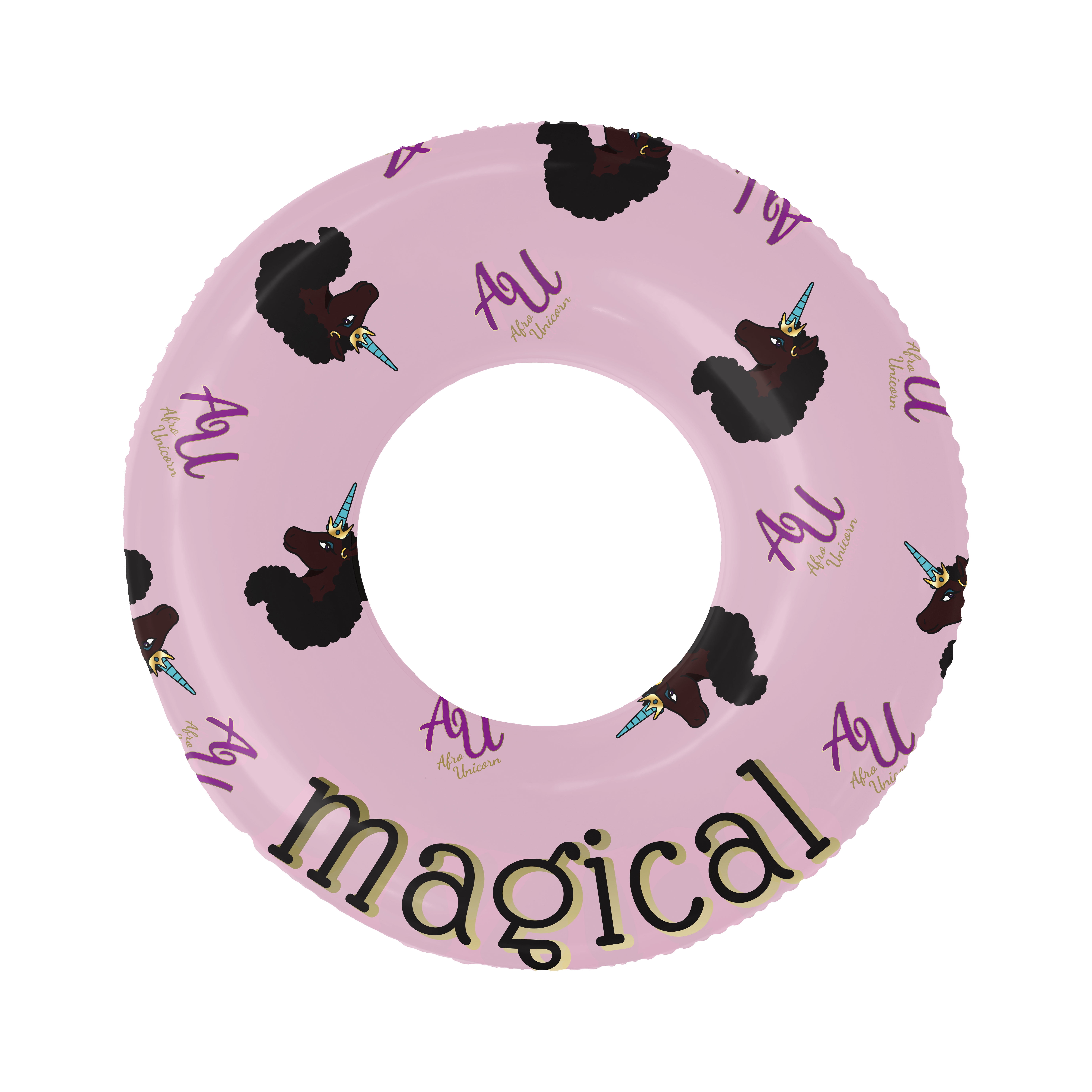 Afro Unicorn 39-Inch "Magical" Unicorn Inflatable Swim Ring Float for Pool, Beach, Lake Water Play (Pink)