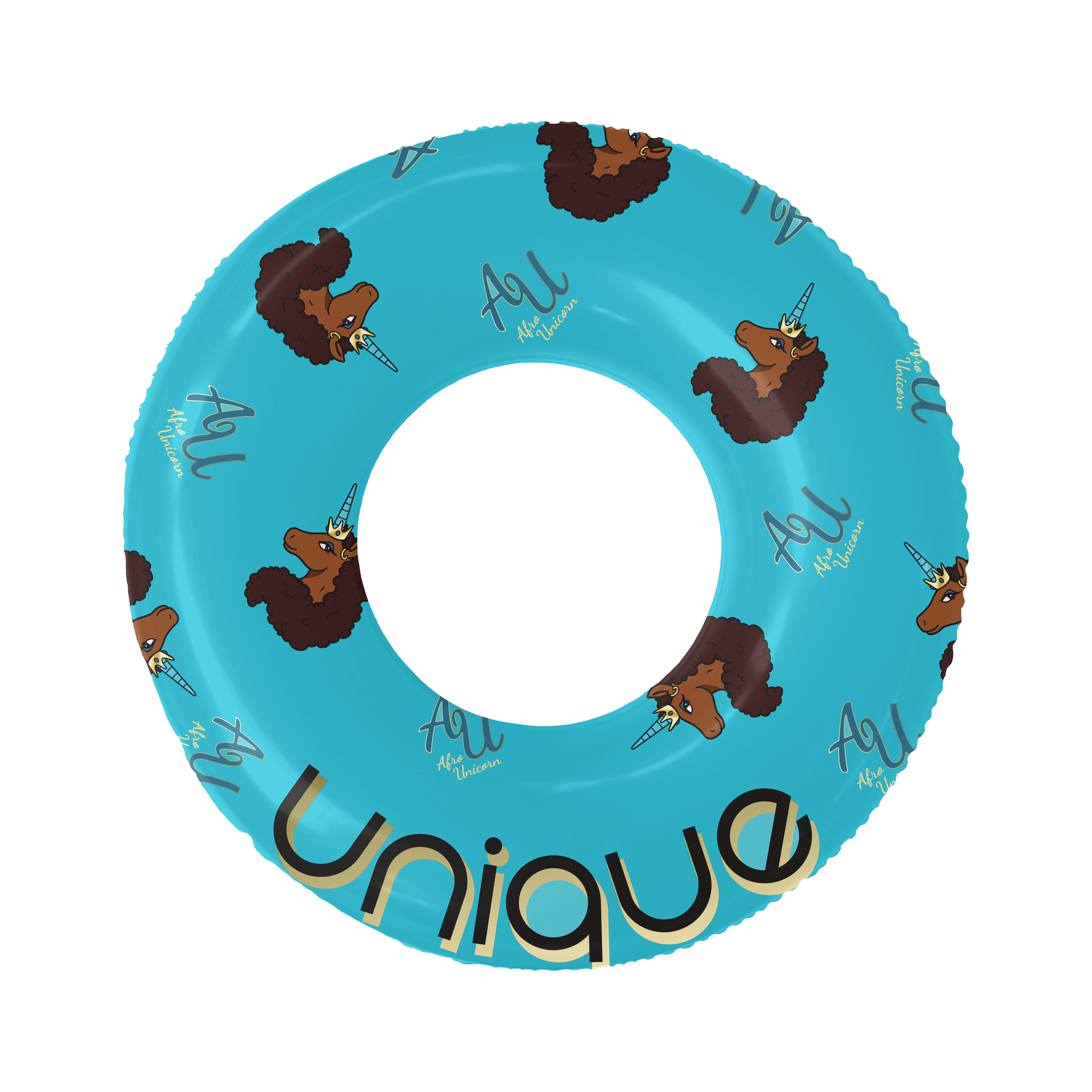 Afro Unicorn 39-Inch "Unique" Unicorn Inflatable Swim Ring Float for Pool, Beach, Lake Water Play (Teal)