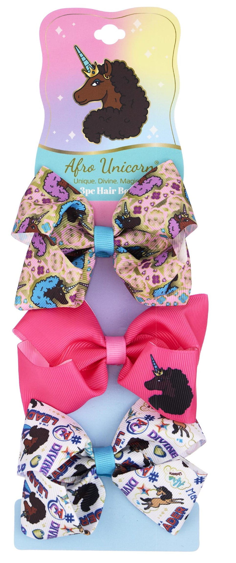 Afro Unicorn 3pc Hair Bows