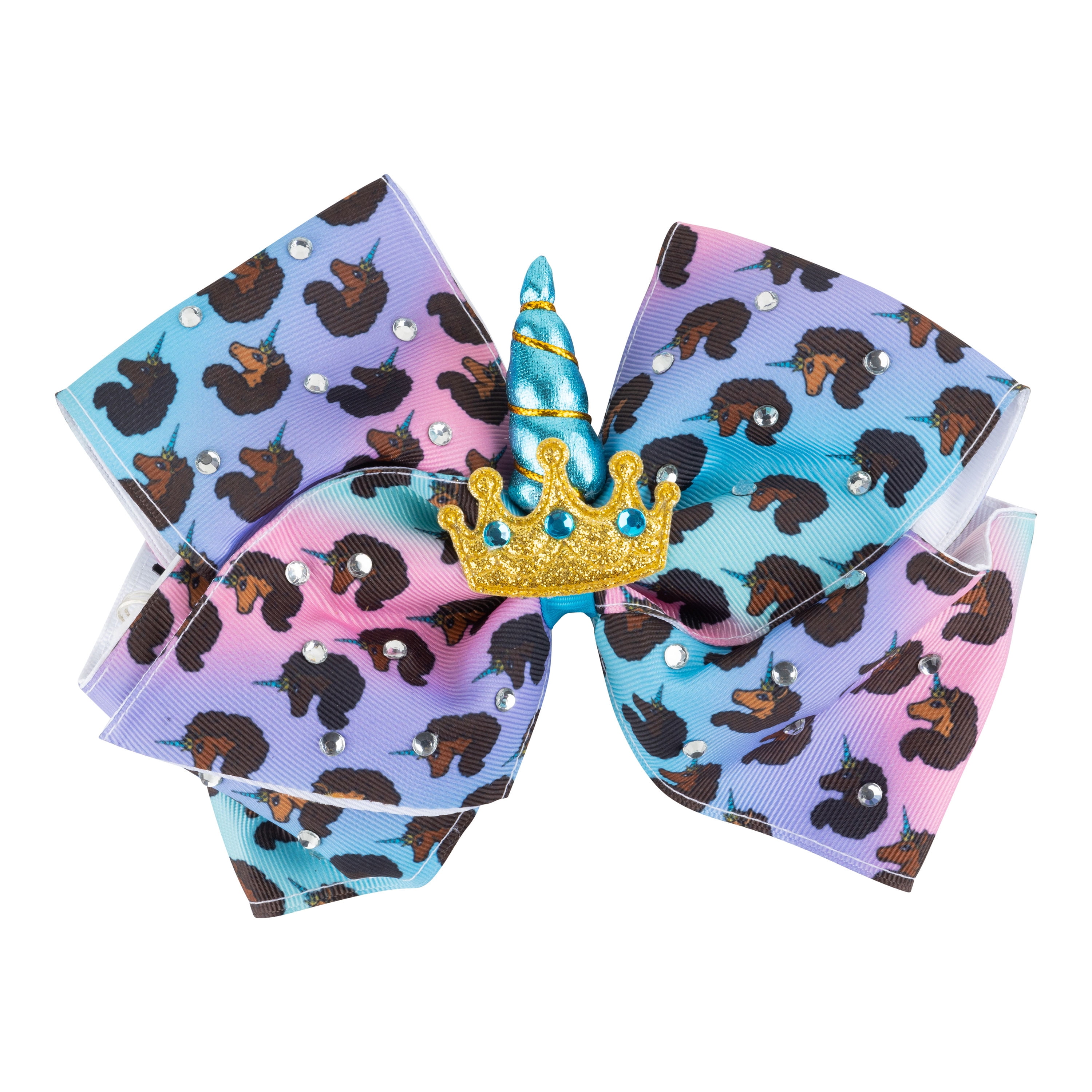 Afro Unicorn 8 Light Up Multicolor Bow, Clip Closure 