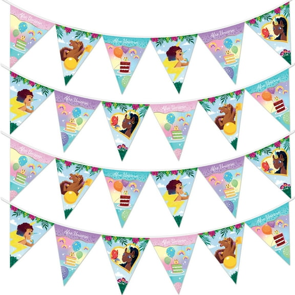Afro Unicorn Birthday Banner Pennant 2 Pack - Afro Unicorn Party Decorations