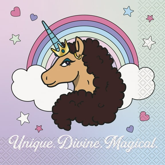Afro Unicorn Birthday Paper Luncheon Napkins, 6.5in, 16ct