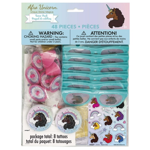 Afro Unicorn Birthday Party Favors for 8, 48pcs