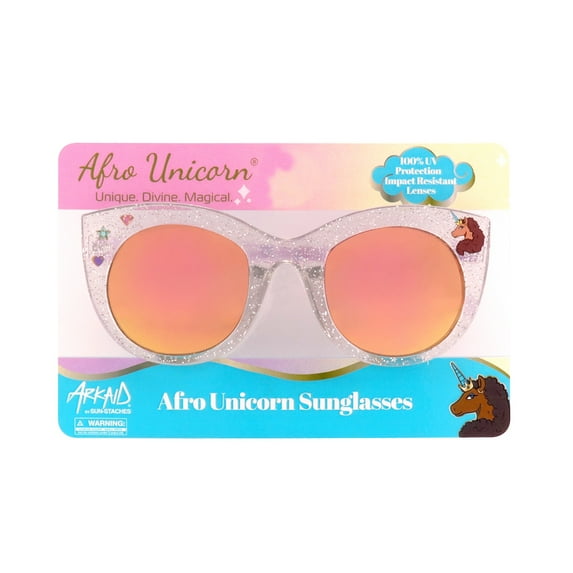 Afro Unicorn Girls White and Purple Glitter Cat Eye Kids Sunglasses - Arkaid by SunStaches