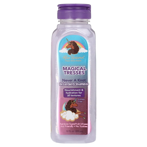 Afro Unicorn Magical Tresses Never a Knot Detangling Shampoo 12 oz, All Hair Types, Detangler, Kids