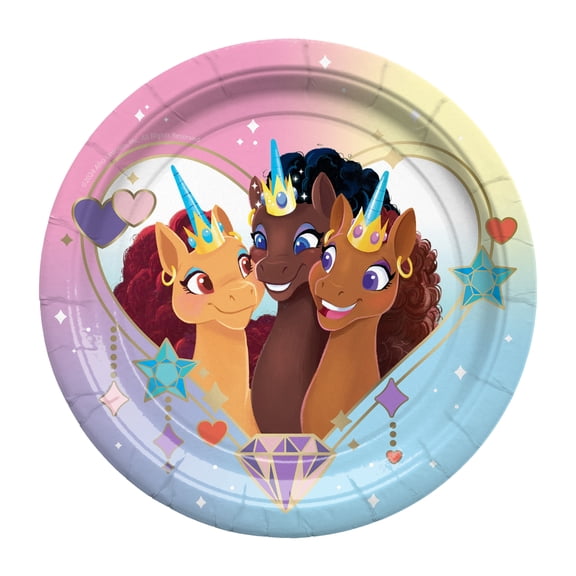 Afro Unicorn Plates 7in 24 Count - Afro Unicorn Party Decorations