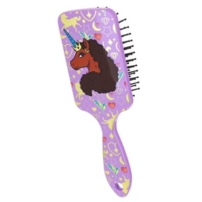 Afro Unicorn Printed Square Paddle Brush - 1 Large Paddle Hairbrush Purple, Nylon Detangling Bristle Brush
