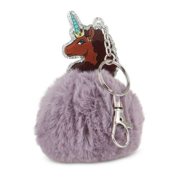 Afro Unicorn Puff Keychain Purple