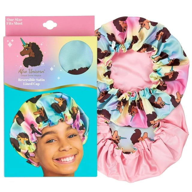 Afro Unicorn Reversible Satin Lined Sleeping Cap Girls Printed Salon