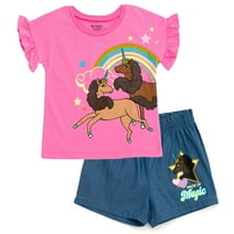 Afro Unicorn T-Shirt and Chambray Shorts Outfit Set Toddler to Little Kid