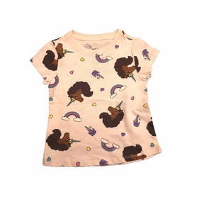 Afro Unicorn Toddler Girls' All-Over Unicorn & Hearts Printed T-Shirt - Pink