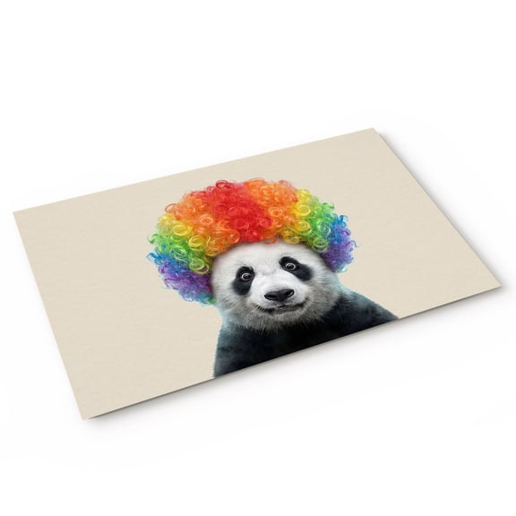 Afro Wig Panda Door Mat Abstract Funny Rainbow Wig Panda Linen Texture Non Slip Absorbent Entrance Mat Washable Low Profile Indoor Doormat for Front Door Entryway Entry 20"x31"