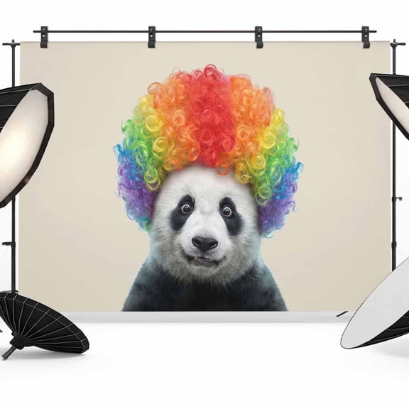 Afro Wig Panda Photography Backdrop 7x5FT, Abstract Funny Rainbow Wig Panda Linen Texture Photo Backdrops, Background for Photography Studio Photo Studio Background, Back Drop for Photoshoot