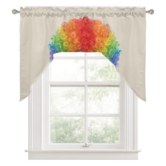 Afro Wig Panda Swag Valance for Windows, Abstract Funny Rainbow Wig Panda Linen Texture Swag Curtains Valances for Small Window Treatment Rod Pocket for Kitchen Bathroom 1 Panel 56x36in