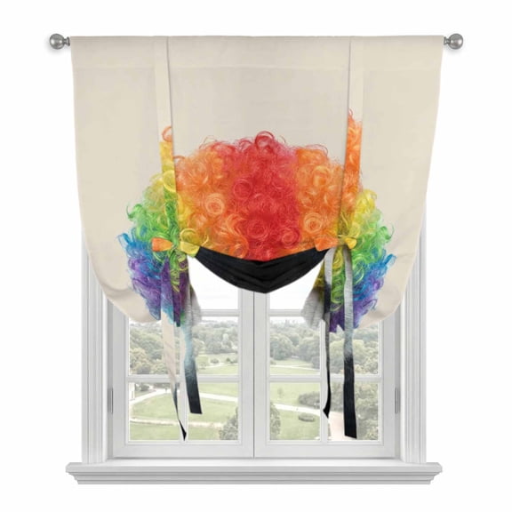 Afro Wig Panda Tie Up Curtain for Window, Abstract Funny Rainbow Wig Panda Linen Texture Adjustable Tie Up Balloon Curtain Valances Rod Pocket Window Treatment for Kitchen Bathroom Bedroom 42"x63"