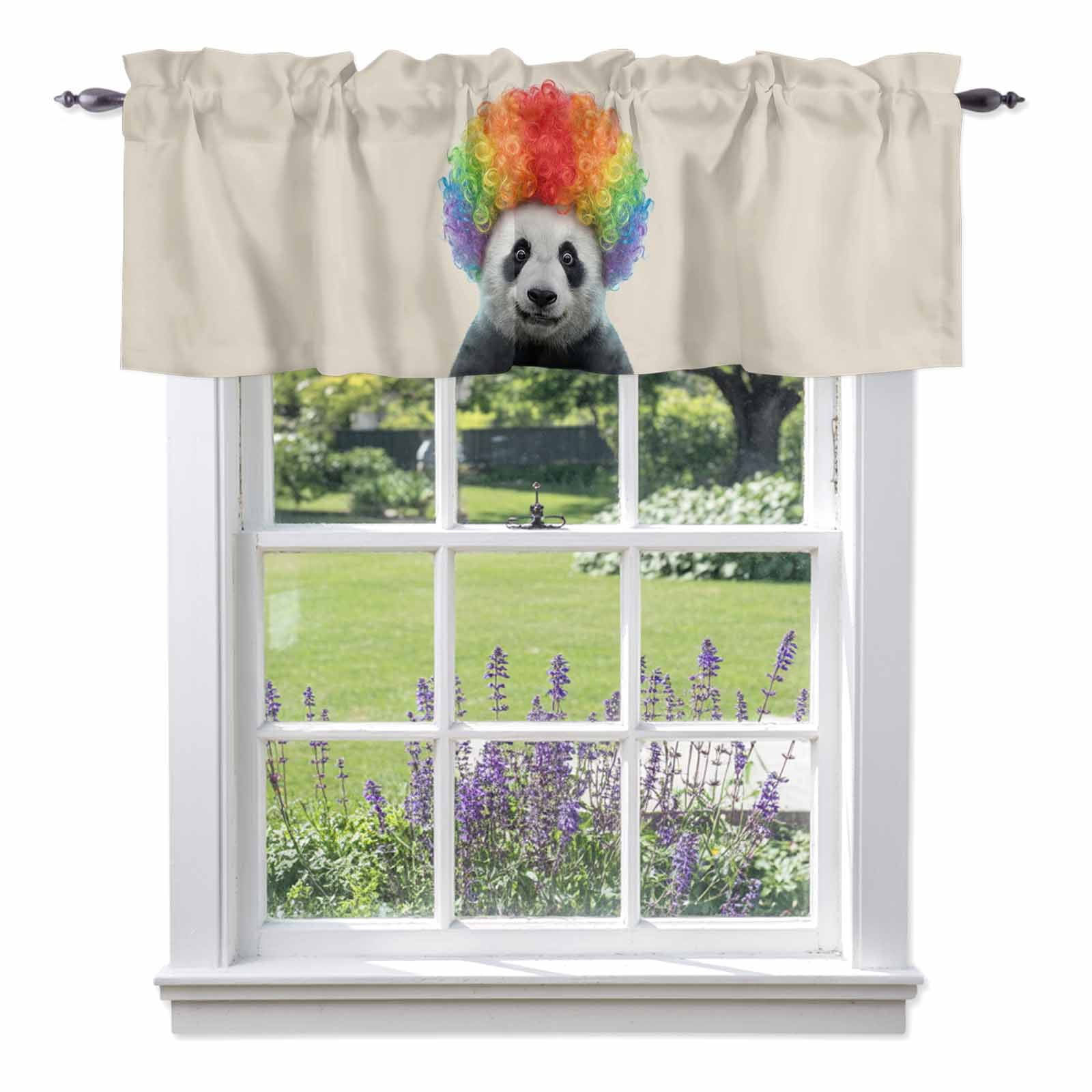 Afro Wig Panda Valance Curtain Abstract Funny Rainbow Wig Panda Linen ...