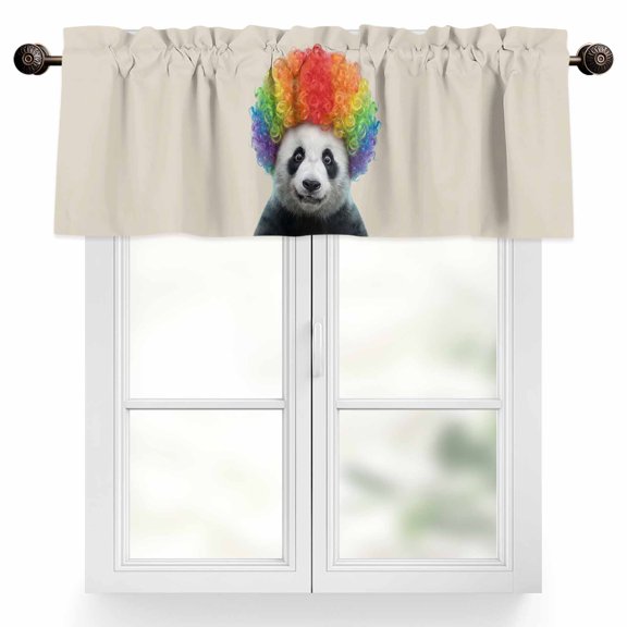 Afro Wig Panda Valances for Windows Abstract Funny Rainbow Wig Panda Linen Texture Valance Curtains Rod Pocket Bathroom Small Window Treatments for Kitchen Living Room Bedroom, 54"x18"
