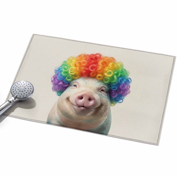 Afro Wig Pig 2x3ft Non Slip Area Rug Abstract Funny Rainbow Wig Pig Linen Texture Washable&nbsp;Soft Area Rugs for Living Room, Indoor&nbsp;Circle Carpet for Bedroom Dining Room Kitchen