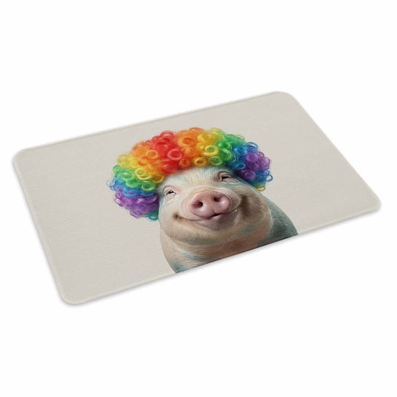 Afro Wig Pig Doormat Abstract Funny Rainbow Wig Pig Linen Texture Non Slip Low Profile Rubber Door Mat Washable Absorbent Indoor Front Door Mat Entryway Rug Entrance Carpet 24x36 Inch