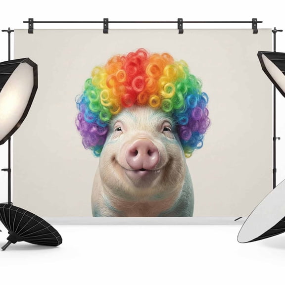 Afro Wig Pig Photography Backdrop 7x5FT, Abstract Funny Rainbow Wig Pig Linen Texture Photo Backdrops, Background for Photography Studio Photo Studio Background, Back Drop for Photoshoot