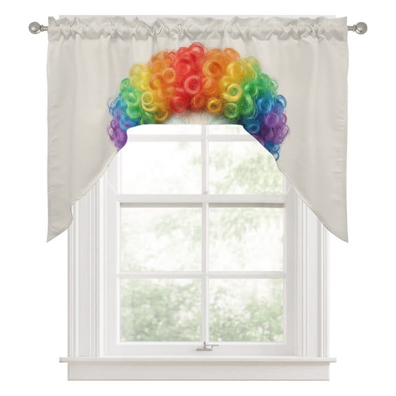 Afro Wig Pig Swag Valance for Windows, Abstract Funny Rainbow Wig Pig Linen Texture Swag Curtains Valances for Small Window Treatment Rod Pocket for Kitchen Bathroom 1 Panel 56x36in