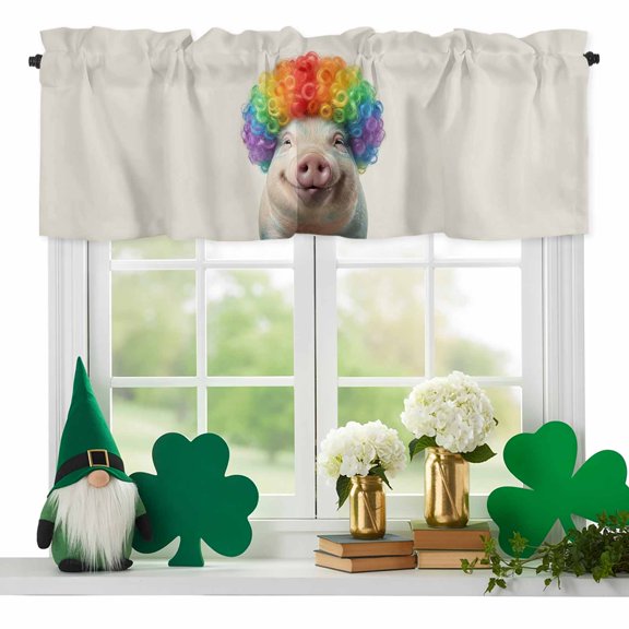 Afro Wig Pig Valances for Windows, Abstract Funny Rainbow Wig Pig Linen Texture Rod Pocket Valance Short Window Treatments Curtains for Kitchen Bathroom Bedroom Decor, 60 x 18 Inches