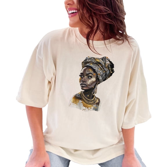 Afrocentric Art T-Shirt, African Queen Graphic Tee, Cultural Themed Top, Unique Gift for Her, Stunning Afro Beauty Top, Ivory Comfort Colors T-Shirt, XL