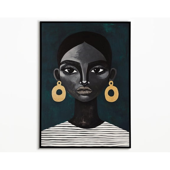 Afrocentric Black Woman Art Print Green African Wall Art, Stretched Canvas 8x10in