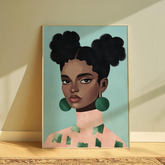 Afrocentric Black Woman Minimal Wall Art, Stretched Canvas Size 12x18