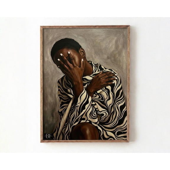 Afrocentric Black Woman Striped Wall Decor Unframed Paper Print