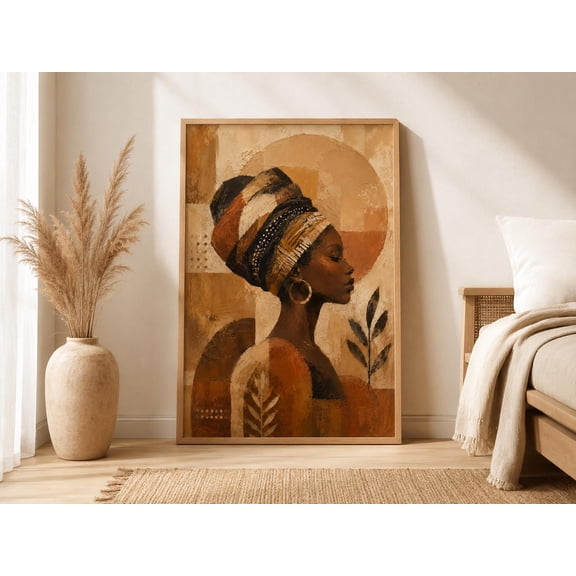 Afrocentric Portrait Print Modern Black Woman Decor Terracotta Boho Poster African Inspired Female Artwork Abstract African Woman Wall Art